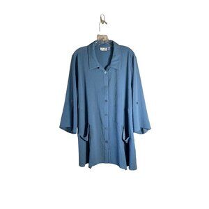 JOAN Rivers Women's Blue Button Down Tunic Waffle Pattern Top Size XL